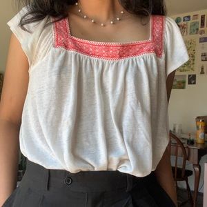 Cute embroidered square neckline top